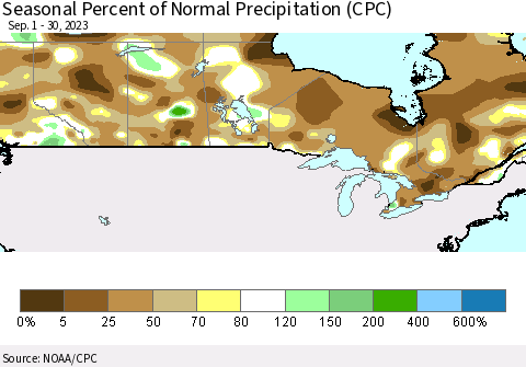 Canada Seasonal Percent of Normal Precipitation (CPC) Thematic Map For 9/1/2023 - 9/30/2023