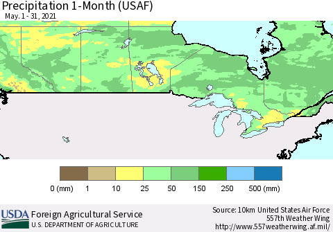 Canada Precipitation 1-Month (USAF) Thematic Map For 5/1/2021 - 5/31/2021