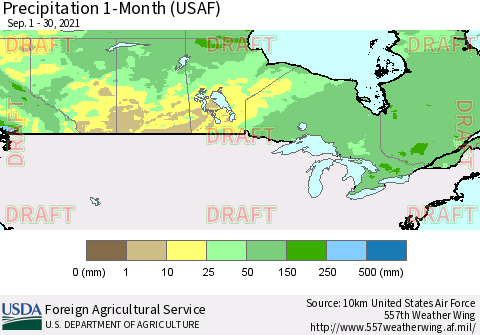 Canada Precipitation 1-Month (USAF) Thematic Map For 9/1/2021 - 9/30/2021