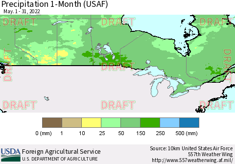 Canada Precipitation 1-Month (USAF) Thematic Map For 5/1/2022 - 5/31/2022