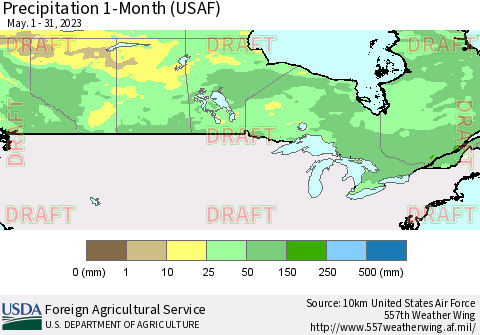 Canada Precipitation 1-Month (USAF) Thematic Map For 5/1/2023 - 5/31/2023