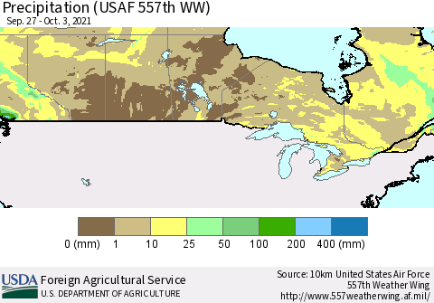 Canada Precipitation (USAF 557th WW) Thematic Map For 9/27/2021 - 10/3/2021
