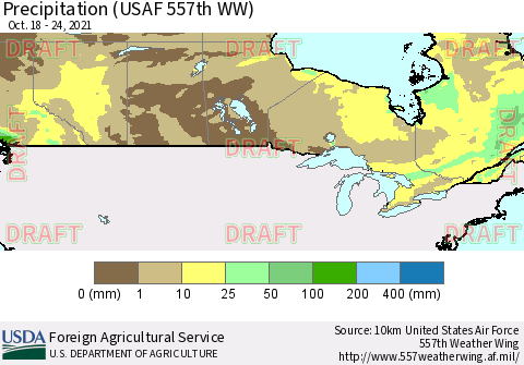 Canada Precipitation (USAF 557th WW) Thematic Map For 10/18/2021 - 10/24/2021