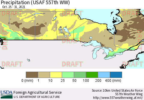 Canada Precipitation (USAF 557th WW) Thematic Map For 10/25/2021 - 10/31/2021