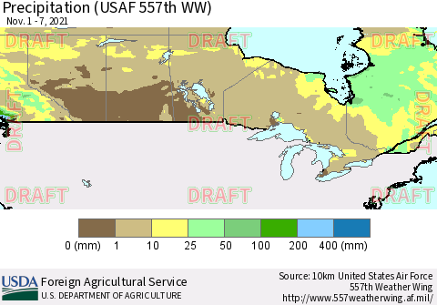 Canada Precipitation (USAF 557th WW) Thematic Map For 11/1/2021 - 11/7/2021