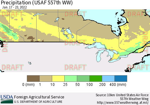 Canada Precipitation (USAF 557th WW) Thematic Map For 1/17/2022 - 1/23/2022