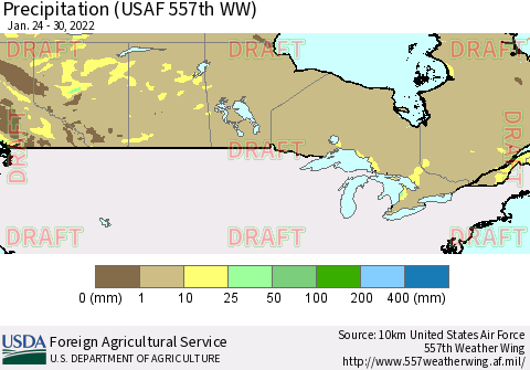 Canada Precipitation (USAF 557th WW) Thematic Map For 1/24/2022 - 1/30/2022