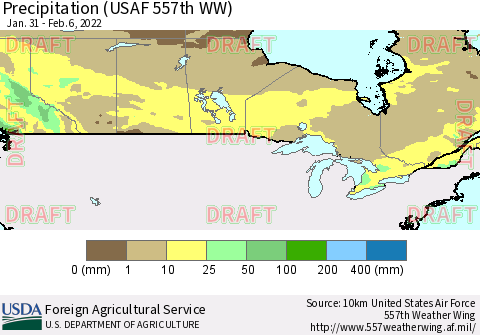 Canada Precipitation (USAF 557th WW) Thematic Map For 1/31/2022 - 2/6/2022