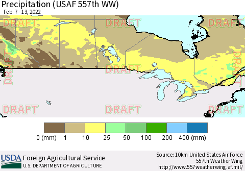 Canada Precipitation (USAF 557th WW) Thematic Map For 2/7/2022 - 2/13/2022