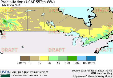 Canada Precipitation (USAF 557th WW) Thematic Map For 2/14/2022 - 2/20/2022