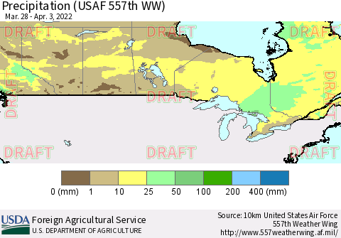 Canada Precipitation (USAF 557th WW) Thematic Map For 3/28/2022 - 4/3/2022