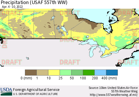 Canada Precipitation (USAF 557th WW) Thematic Map For 4/4/2022 - 4/10/2022