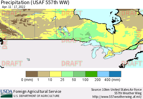 Canada Precipitation (USAF 557th WW) Thematic Map For 4/11/2022 - 4/17/2022