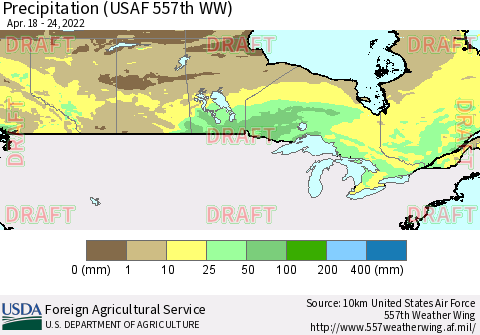 Canada Precipitation (USAF 557th WW) Thematic Map For 4/18/2022 - 4/24/2022
