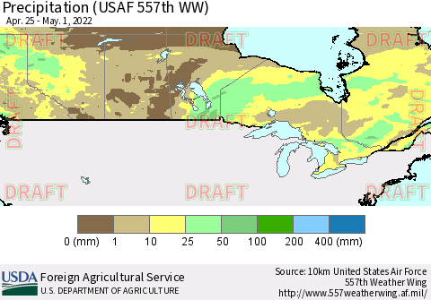 Canada Precipitation (USAF 557th WW) Thematic Map For 4/25/2022 - 5/1/2022