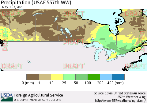 Canada Precipitation (USAF 557th WW) Thematic Map For 5/1/2023 - 5/7/2023