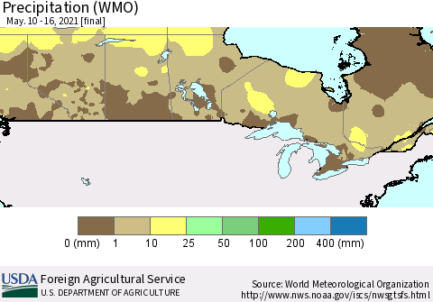Canada Precipitation (WMO) Thematic Map For 5/10/2021 - 5/16/2021