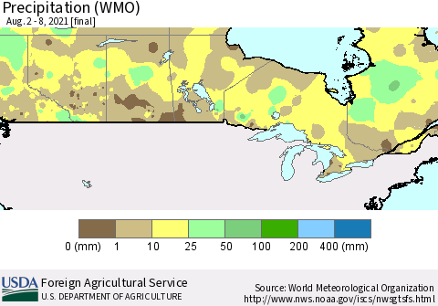 Canada Precipitation (WMO) Thematic Map For 8/2/2021 - 8/8/2021