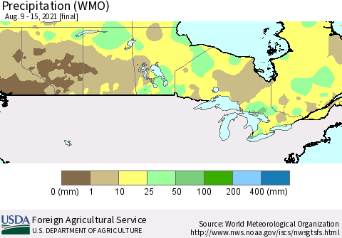 Canada Precipitation (WMO) Thematic Map For 8/9/2021 - 8/15/2021