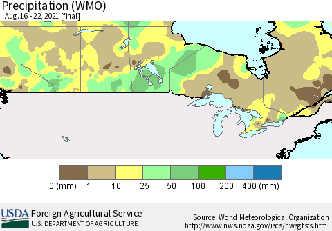 Canada Precipitation (WMO) Thematic Map For 8/16/2021 - 8/22/2021