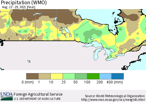 Canada Precipitation (WMO) Thematic Map For 8/23/2021 - 8/29/2021