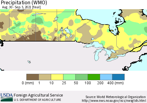 Canada Precipitation (WMO) Thematic Map For 8/30/2021 - 9/5/2021