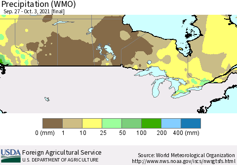Canada Precipitation (WMO) Thematic Map For 9/27/2021 - 10/3/2021