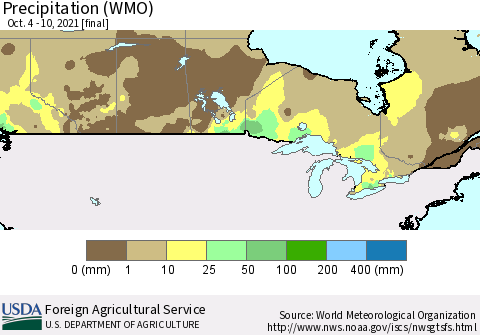Canada Precipitation (WMO) Thematic Map For 10/4/2021 - 10/10/2021