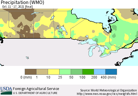 Canada Precipitation (WMO) Thematic Map For 10/11/2021 - 10/17/2021
