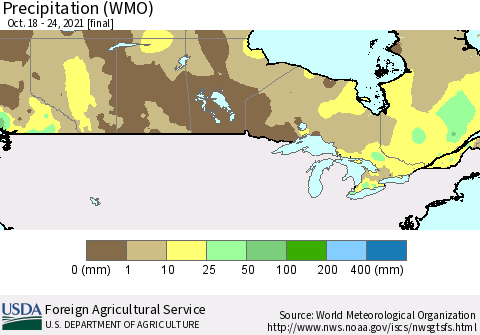 Canada Precipitation (WMO) Thematic Map For 10/18/2021 - 10/24/2021