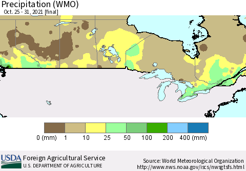 Canada Precipitation (WMO) Thematic Map For 10/25/2021 - 10/31/2021