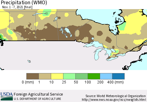 Canada Precipitation (WMO) Thematic Map For 11/1/2021 - 11/7/2021