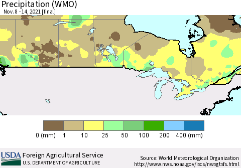Canada Precipitation (WMO) Thematic Map For 11/8/2021 - 11/14/2021