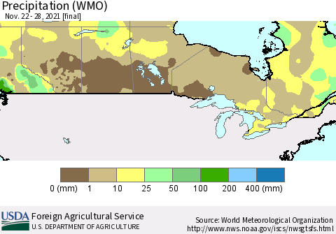 Canada Precipitation (WMO) Thematic Map For 11/22/2021 - 11/28/2021