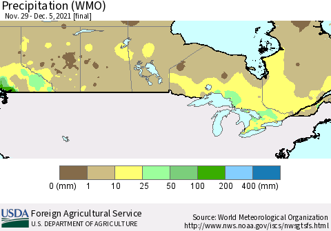Canada Precipitation (WMO) Thematic Map For 11/29/2021 - 12/5/2021