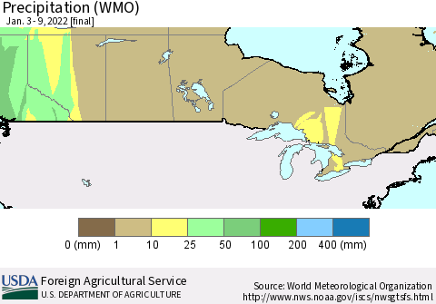 Canada Precipitation (WMO) Thematic Map For 1/3/2022 - 1/9/2022