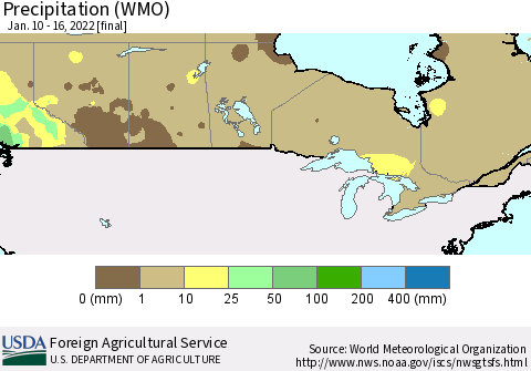 Canada Precipitation (WMO) Thematic Map For 1/10/2022 - 1/16/2022