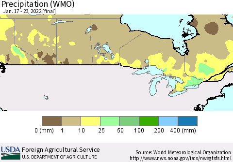 Canada Precipitation (WMO) Thematic Map For 1/17/2022 - 1/23/2022