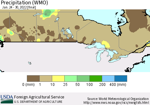 Canada Precipitation (WMO) Thematic Map For 1/24/2022 - 1/30/2022