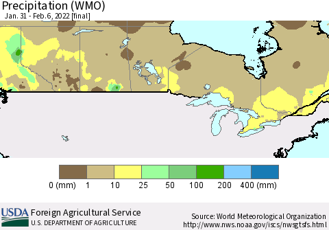 Canada Precipitation (WMO) Thematic Map For 1/31/2022 - 2/6/2022