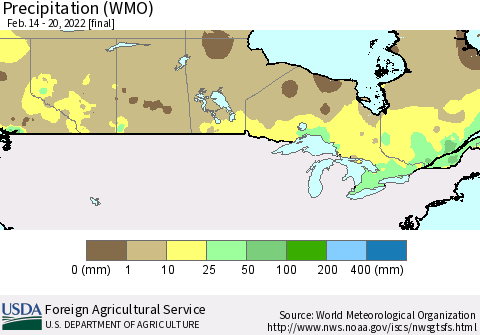 Canada Precipitation (WMO) Thematic Map For 2/14/2022 - 2/20/2022