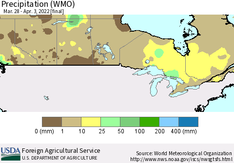 Canada Precipitation (WMO) Thematic Map For 3/28/2022 - 4/3/2022