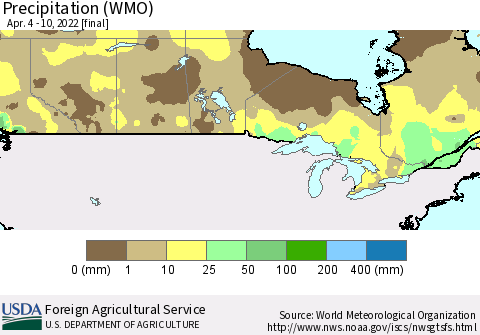 Canada Precipitation (WMO) Thematic Map For 4/4/2022 - 4/10/2022