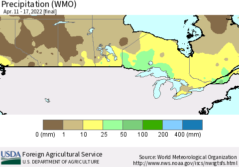 Canada Precipitation (WMO) Thematic Map For 4/11/2022 - 4/17/2022
