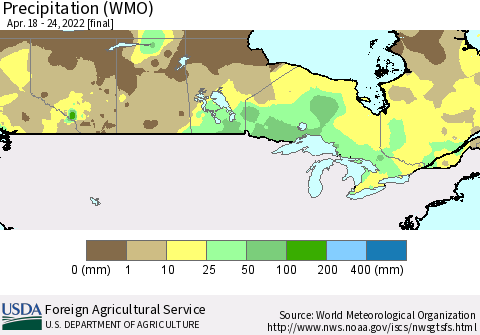 Canada Precipitation (WMO) Thematic Map For 4/18/2022 - 4/24/2022