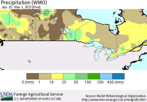 Canada Precipitation (WMO) Thematic Map For 4/25/2022 - 5/1/2022