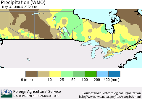 Canada Precipitation (WMO) Thematic Map For 5/30/2022 - 6/5/2022