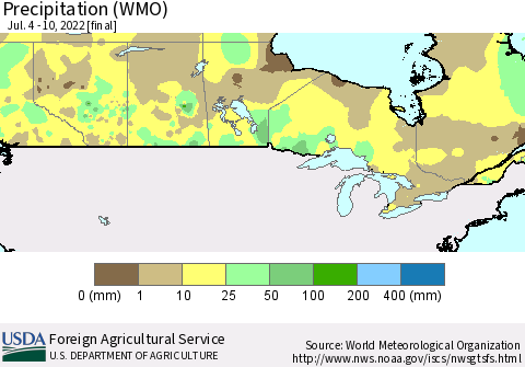 Canada Precipitation (WMO) Thematic Map For 7/4/2022 - 7/10/2022