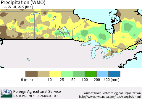 Canada Precipitation (WMO) Thematic Map For 7/25/2022 - 7/31/2022