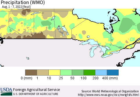 Canada Precipitation (WMO) Thematic Map For 8/1/2022 - 8/7/2022